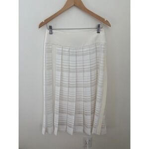 Public School‎ New York White Striped Pleated Midi Skirt Size 6 Sheer Panels